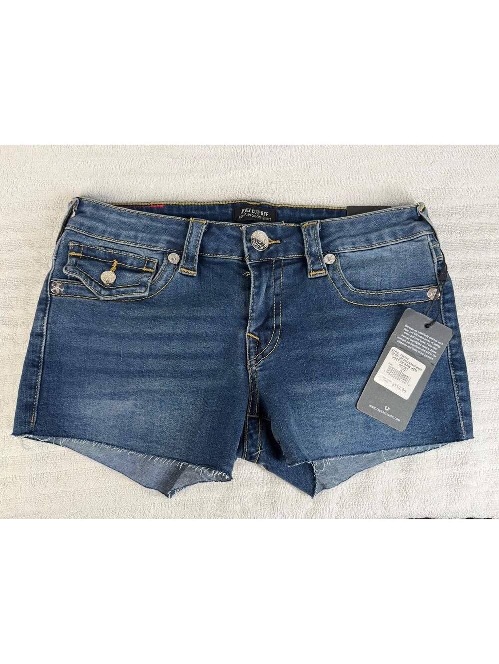 true religion joey cut-off low rise women's denim jean shorts size 27